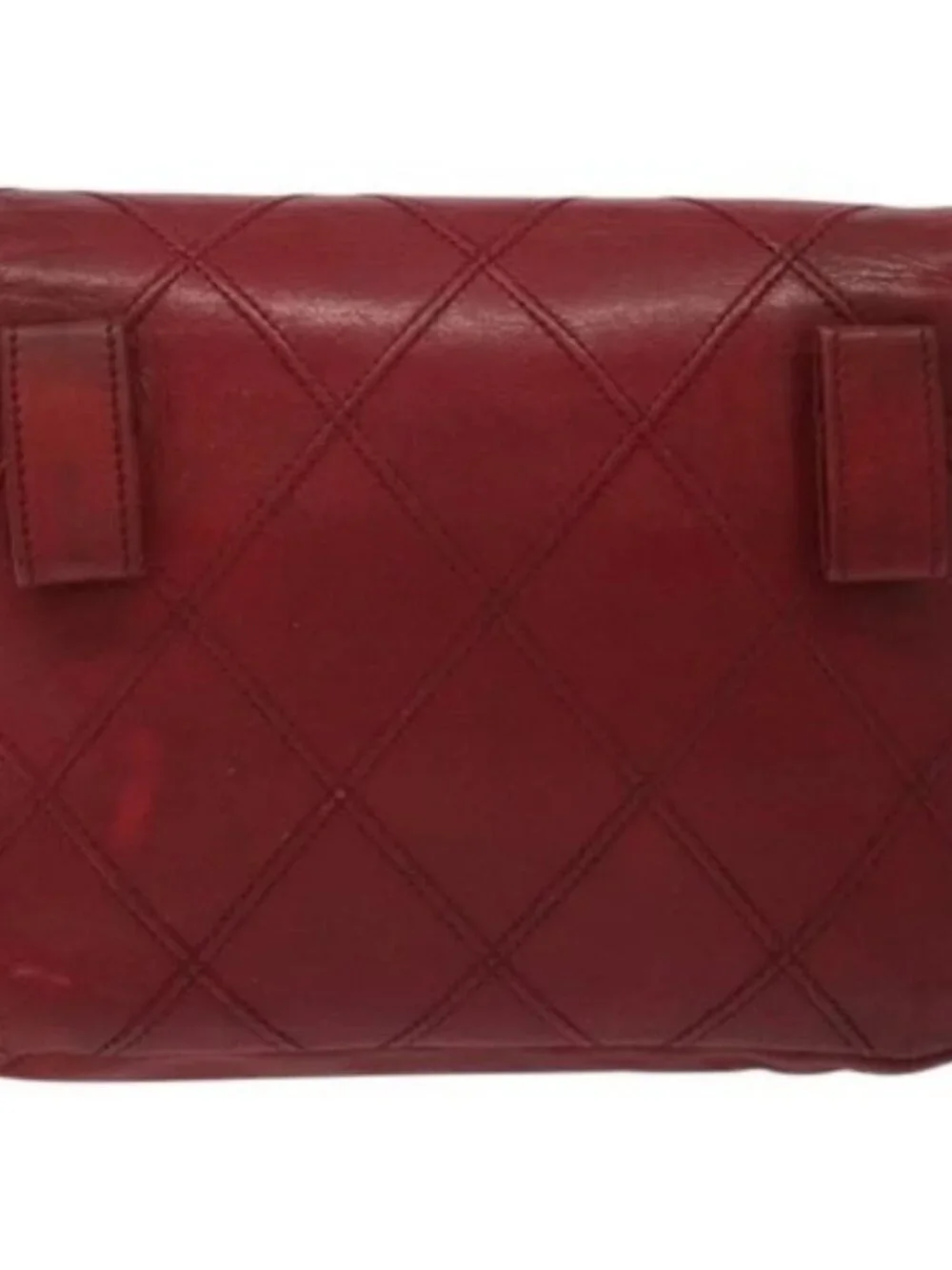 CHANEL Bicolore Waist Bag Lamb Skin Red Gold CC Auth bs26757
